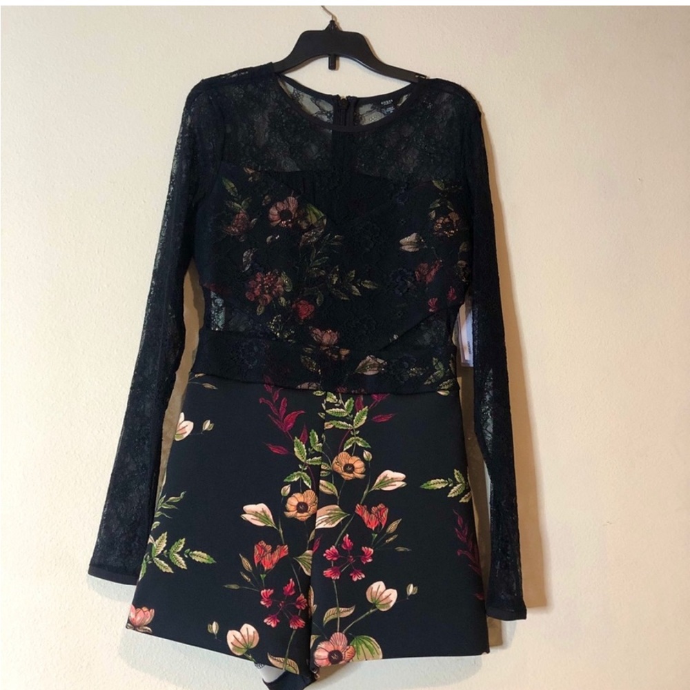 guess black lace and floral romper - medium